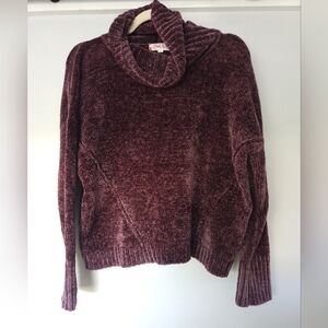 Pink Rose Burgundy Plush Knit Cropped Turtleneck Sweater XL